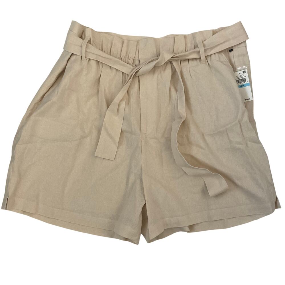 1 State Linen Blend Khaki Paper Bag High Waisted Shorts -‎ Size 20W